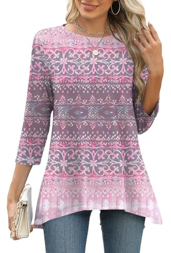 EFFAN Womens Tops 3/4 Sleeve Crew Neck T Shirts Clothing Summer Fall Blouse | Womens Tops 3/4 Sleeve Crew Neck T Shirts Clothing 2026 Summer Fall Tunic Blouse Irregular Hem Outfits Tshirt