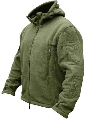 TACVASEN Herren Fleecejacke Military Outdoor Winddichte Jacke mit Kapuze- Gr. M, Grün