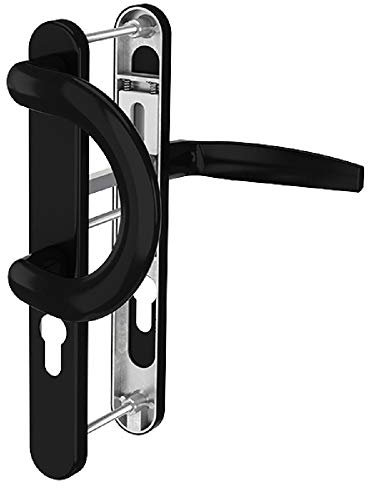 Schmalrahmengarnitur Schutzbeschlag Schildgarnitur Aluminium Wechselgarnitur 8 / 92mm (Bügel/Drücker, Schwarz - RAL 9005)