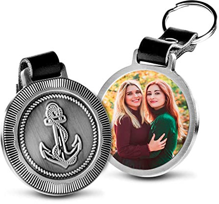 schenkYOU Premium Schlüsselanhänger mit Foto aus METALL und dunklem Echtleder - personalisierte Geschenkidee zu für Muttertag - Gravur Anker