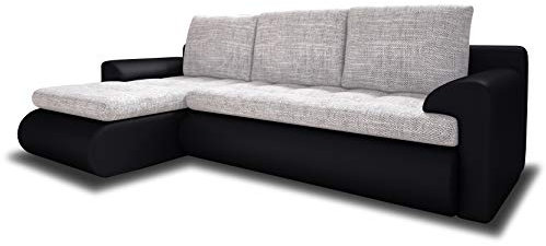 Ecksofa Santi - Polsterecke L-Form, Schlafsofa mit Bettkasten, Couchgarnitur mit Schlaffunktion, Couch, Sofa, Sofagarnitur (Schwarz + Silber (Madryt 1100 + Berlin 10), Ecksofa Links)