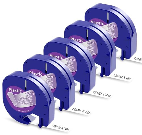 Aken Schriftband Kompatibel mit Dymo LetraTag XR Etikettenband Transparent 12mm x 4m, Clear Plastic 16951 Kompatibel mit Dymo Etikettenband Durchsichtig für LetraTag LT-100H LT-100T 200B XR XM