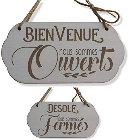 Craf'u Bienvenue Ouvert/Fermé Panneau de Boutique Bois Shabby Suspendue Plaque de Porte Magasin (Petit 9,5 x 19 cm)