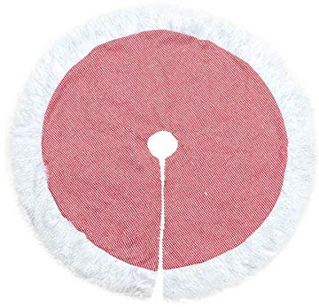 Legou Plaid Faux Plush Trim Albero di Natale, Panno, Red+White, 99 cm