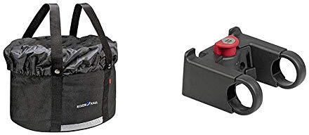 KlickFix Farradtasche Shopper Plus Schwarz Lenkertasche, 29 x 38 x 25 cm & Zubehör Lenkeradapter mit Schloss Schwarz, one Size