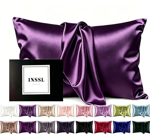 INSSL Seidenkissenbezug für Damen, Maulbeerseide, Kissenbezug für Haar und Haut, bleibt bequem und atmungsaktiv während des Schlafes (Dunkelviolett, King)