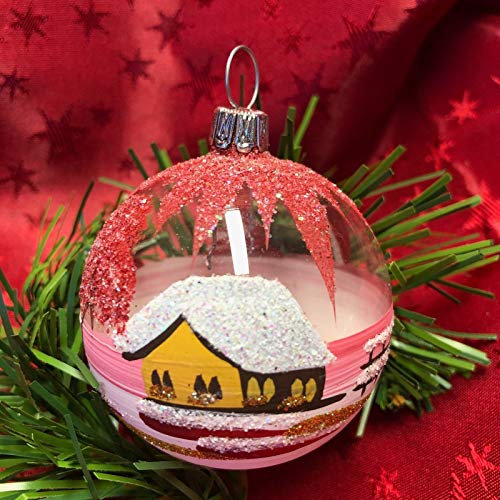 Generisch Christbaumkugel Mini Glas-Kugel Weihnachtskugel Baumbehang Handarbeit Lauscha, : transparent - rot