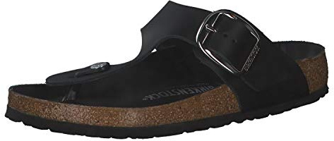Birkenstock Unisex Gizeh Big Buckle Black, Natural Leather Flip Flops, 36 EU