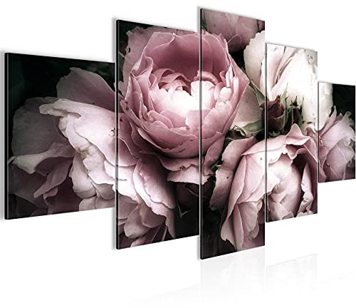 Runa Art Roses De Fleurs Tableau Murale Impression sur Toile Intissee 5 parties Ancien Noir coloré Chambre Salle 039153a