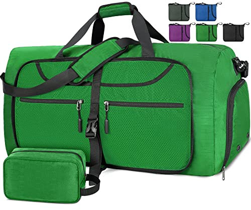 Lubardy Reisetasche Groß Herren 65L Faltbare Reisetasche mit Schuhfach Sporttasche Herren Damen Leichte Sporttasche für männer Grün