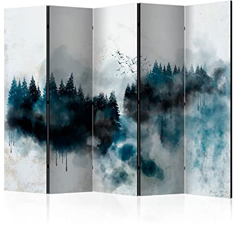 murando - Paravent Raumteiler Innen Wald 225x172 cm 5-teilig Einseitig Raumtrenner Trennwand Holz Sichtschutz Spanische Wand Raum Abtrennung Landschaft Natur Bäume Vogel wie gemalt c-A-0211-z-c