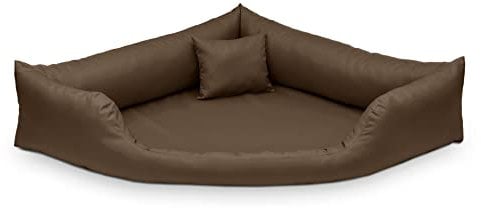 Juelle Hundebett aus Kunstleder Eckbett für mittlere und große Hunde, Kuscheliges Hundekissen, Babybett Gabi M-XXL (100x100cm, Hellbraun)