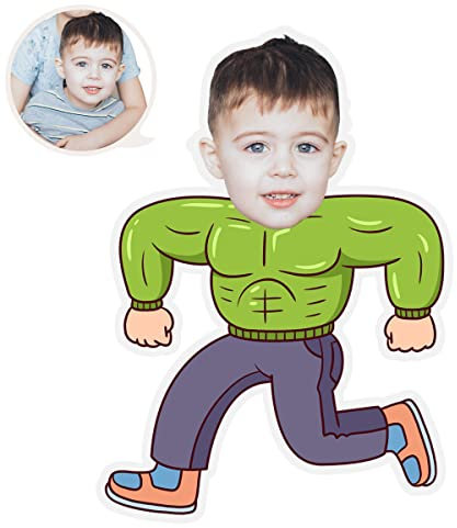 ASSIALL Personalisiertes Gesicht Mini Me Kissen Benutzerdefinierte Puppenförmige Fotokissen 3D Duplex Druck Sofa Auto Poly Baumwolle Dekokissen Home Ornament Plüschtier Geschenk, Muscle Man, 20cm