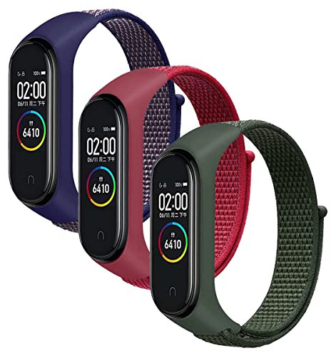 Keecuty 3 Stück Armband kompatibel mit Xiaomi Mi Band 6 Armband Xiaomi Mi Band 5 Armband, Verstellbarer Nylon Ersatzarmband kompatibel xiaomi mi Band 4/xiaomi mi Band 3 für Frauen Männer-3E