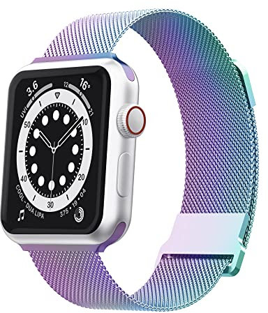 Biuupa Metallo Cinturino Compatibile con Apple Watch Cinturini 42mm-45mm, Bracciale di Ricambio in Metallo con Chiusura Magnetica Regolabile per iWatch SE 7/6/5/4/3/2/1 per Donne/Uomini - Arcobaleno