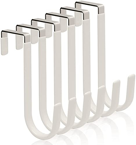 Baoswi 6 Pack Over Door Hooks Over The Door Hangers Hooks, Soft Rubber Surface Prevents Scratches, White Door Hooks for Hanging Clothes Towels Shoes Bags Hats