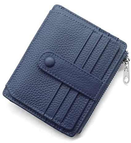 REETEE Geldbörse Damen Herren Klein Echtes Leder Kreditkartenetui RFID Schutz Geldbeutel Damen Kartenetui mit Münzfach, Mini Männer Portemonnaie 14 Kartenhalter Slim Wallet Geschenkbox (blau)