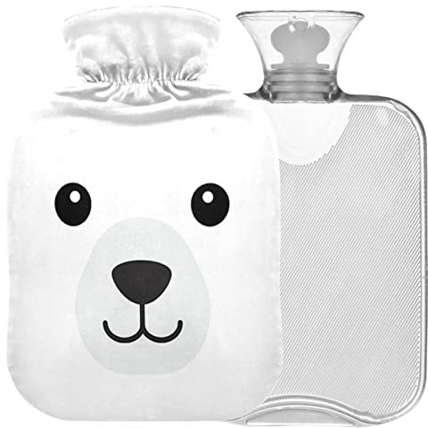 Naanle Wärmflasche mit Bezug Eisbär Transparente Warmwasserflasche Wärmflasche für Bett Hand Füße Wärmer Schmerzlinderung Warm- und Kältetherapie - 2L