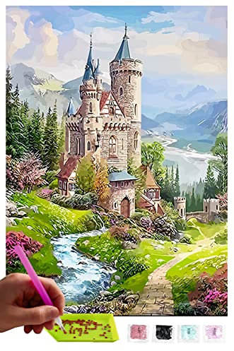 MISHBAY Pintura de diamantes para adultos Castillo - 30x40 cm - Pintura de diamantes - Mosaico de diamantes de imitación DIY con lienzo de - Creative Hobb