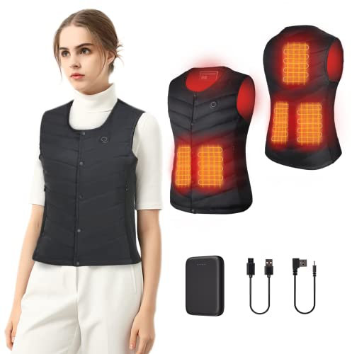 Vofuoti Beheizbare Weste Damen mit Akku 10000mah 5v, Leichte Gesteppte Beheizte Weste Damen, Elektrisch Wärmeweste, Für Skifahren,Motorradfahren,Outdoor-Aktivitäten