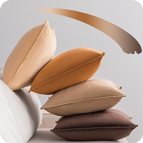 NOSTHEART Kissenbezug 50x50 Braun 4er Set Samt Kissenbezüge Kissenhülle Braun Karamell Farbverlauf sofakissen dekokissen Bezug mit Verstecktem Reißverschluss für Sofa Wohnzimmer Balkon Büro