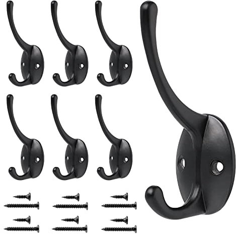 DONQL 6-Piece Vintage Wall Hooks - Black, Heavy Duty, Mounted with Screws for Coats, Doors & Wardrobes