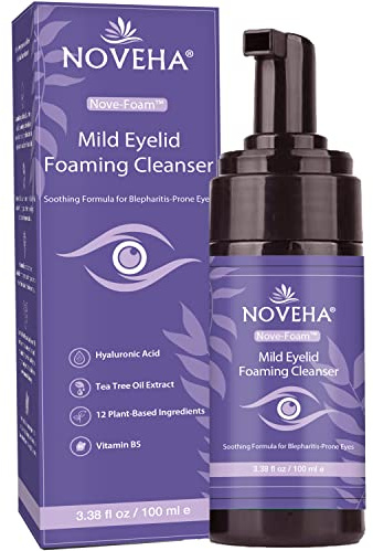 NOVEHA Lavender and Tea Tree Oil Eyelid Foaming Cleanser | Hydrating Hypoallergenic Daily Soap For Eyelashes and Lids, For Demodex, MGD, Stye Eye, Eye Irritations & Dry Skin 100ml