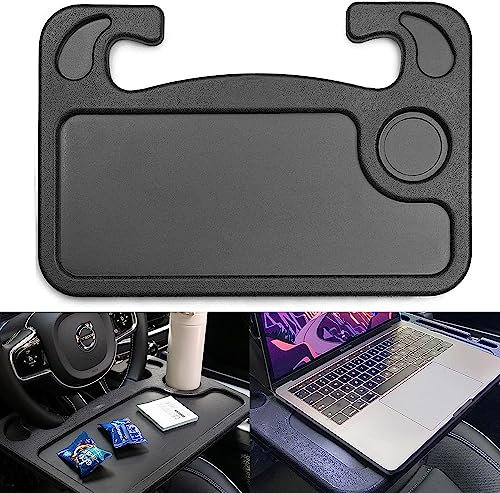 FANNAS 1 Stücke Lenkrad Tisch Auto Lenkrad Schreibtisch Tisch Multifunktionstisch Auto Getränkehalter Tragbarer Lenkradtisch, für die Meisten Fahrzeuge Lenkräder(Schwarz)