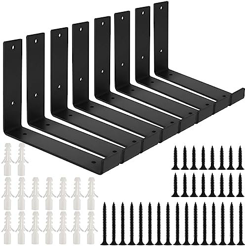 HEIHAK 8 Pack Heavy Duty Shelf Brackets, 200 x 40 x 150mm Industrial Scaffold Shelf Brackets Wall Mounted Support with Lip for Living Rooms, and Garage, Black