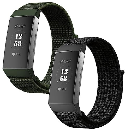 Th-some Armband Kompatibel mit Fitbit charge 3/Fitbit charge 4, 2pcs Nylon Ersatzarmband Kompatibel mit Fitbit charge 4/3, Verstellbares Sport Uhrenarmband für Fitbit charge 4/3
