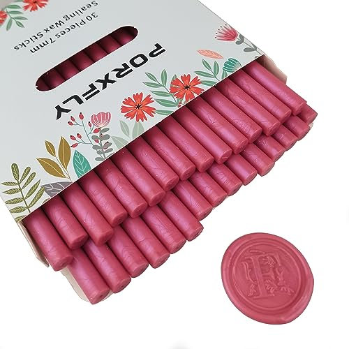 30 Stück 7mm Siegel Wachs Sticks für Klebepistole, PORXFLY Mini-Siegelwachsstäbe, ideal für Karten, Umschläge, Hochzeitseinladungen, Geschenkverpackungen, Weinpakete (Pflaume Violett)
