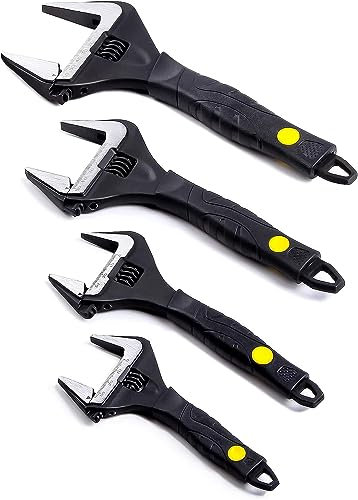 Zeguard Sharp-tec Adjustable Spanner Set, Wide Jaw Opening Adjustable Wrench, Plumbing Tools for Plumbers, 6+8+10+12