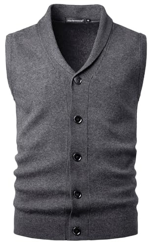 Harbrosrce Gilet da Uomo Collo a Scialle Maglione Classico Maglia Cardigan Senza Maniche Maglieria con Bottone
