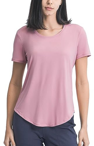 Hanyomo Donne Yoga Allenamento Manica Corta Maglietta Atletico Corsa Tee Superiore Fitness Leggero Girocollo Camicie Rosa S
