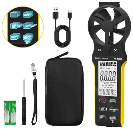 CFM Meter HVAC Anemometer, Rechargeable Anemometer Handheld with Touch Screen, CFM Meter 0-999900 ft3/min with Temp, Backlight, Data Hold for Air Volume, HVAC Vents, Sailing, Shooting