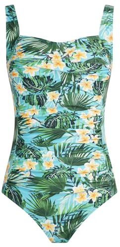 Aidotop Womens One Piece Swimsuit Tummy Control Swimwear with Retro Ruched Monokini Bathing Suits(11Green Flower,M)