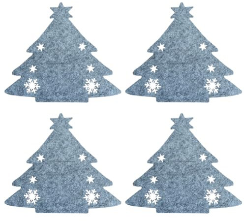ALINUOYQ Pochette de Vaisselle d'arbre de Noël écologique 4 pièces Couverts Fourchette Couvre Festival thème décoratif pour Les décorations de Bureau de fête