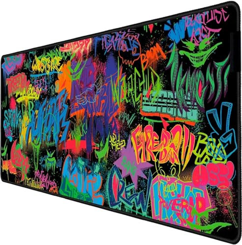 Mauspad XXL Gaming 1200x600x2mm Mauspads Groß Graffiti Schreibtischunterlage mit rutschfeste Gummiunterseite für Gamer PC Büro und Zuhause