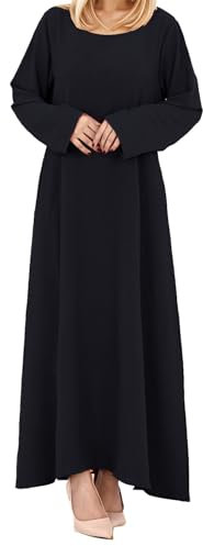 Damen Muslimisches Abaya Langarm Arabisch Dubai Abaya Modern Mittelgebet Gürtel Eid Langes Kleid Hijab Kleid 2 in 1 (Schwarz, XXL)