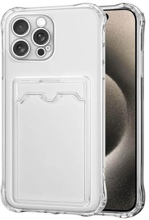 SDTEK Coque transparente en gel absorbant les chocs avec porte-cartes et protection anti-chute pour iPhone 15 Pro Max