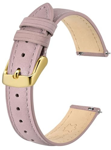BISONSTRAP Elegante Leder Uhrenarmband, Schnellverschluss, Uhrenarmbänder für Damen und Herren, Kompatibel mit Uhrenanstößen von 18mm, Hellrosa (Goldene Schnalle)