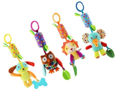 KOMBIUDA Handglocke Plüschtier Mit Glöckchen 4 Tierdesigns (elefant Eule Hund Löwe) Für Kinderwagen Bett