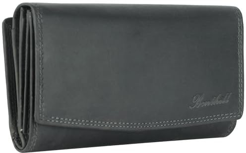 Benthill Damen Geldbörse Groß Echt Leder | Großes Portemonnaie XXL mit RFID Schutz | Vintage Echtleder Damenbörse mit vielen Kartenfächer inkl. Geschenkbox, Farbe:Olive - Grau