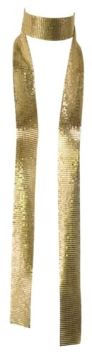 Hrlace Metall Pailletten Schal Glänzender Halstuch Wickel Lange Kette Krawatte Schals 70er Glitzer Dünn Damenschal Diamant Schalldämpfer für Hochzeit Fasching Karneval Party Kostüm Zubehör Gold