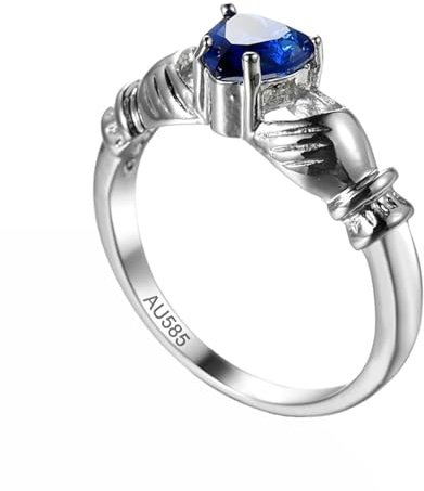 KnSam Echt Schmuck Partnerringe Weißgold 585 14 Karat, Claddagh-Hand Freundschaftsringe Blau, 14K Gold Hochzeitsring, Gr.69 (22.0)