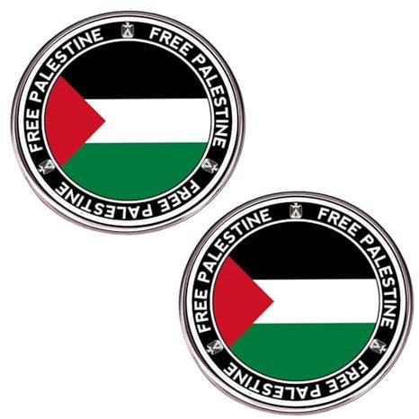 CAREOR Paquete de 2 broches de bandera de Palestina para viajes internacionales, metal y cristal, insignia de recuerdo para sombrero, ropa, mochila, Acero aleado, Glass