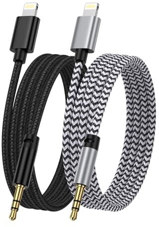 iPhone Aux Kabel für Auto, 2 Pack 3,5mm Aux auf Lightning Kabel Adapter, Lightning auf Klinke Kabel für iPhone 14 Pro/14 Plus/13/12/11/SE/XS/XR/X/8, iPhone Audio Kabel für Auto/Kopfhörer/Lautsprecher