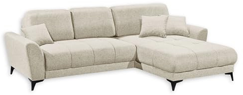 Stella Trading Bern Ecksofa mit Schlaffunktion in Ivory - Moderne Eckcouch in L-Form mit Bettkasten - 281 x 91 x 189 cm (B/H/T)