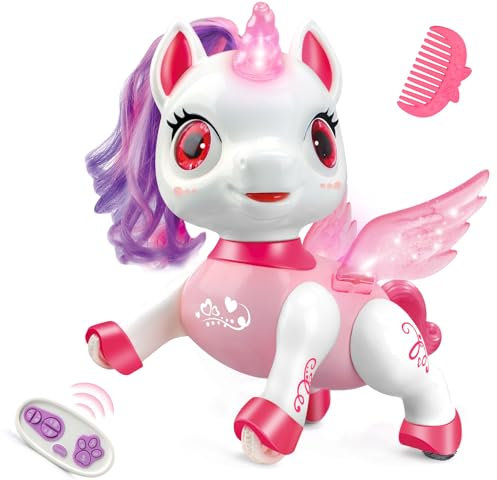 Britik Toys for 3-8 Year Old Kids: Remote Control Unicorn Robot Pets Toys Gifts for Age 3 4 5 6 7 8 9 10 11 12 Year Old Girls Toy Birthday Presents Interactive & Smart Unicorn Robotic Toy Pink
