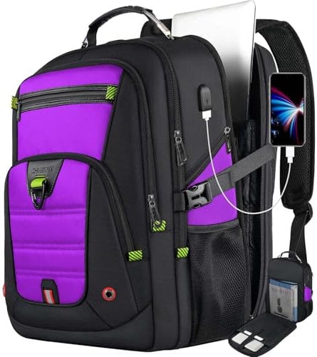 Z-MGKISS Extra Large Laptop Backpack, Water-Resistant 18.4-19 Inch Travel Backpack for Men & Women Stylish College Bag with USB Charging Port and Multiple Compartments, purple